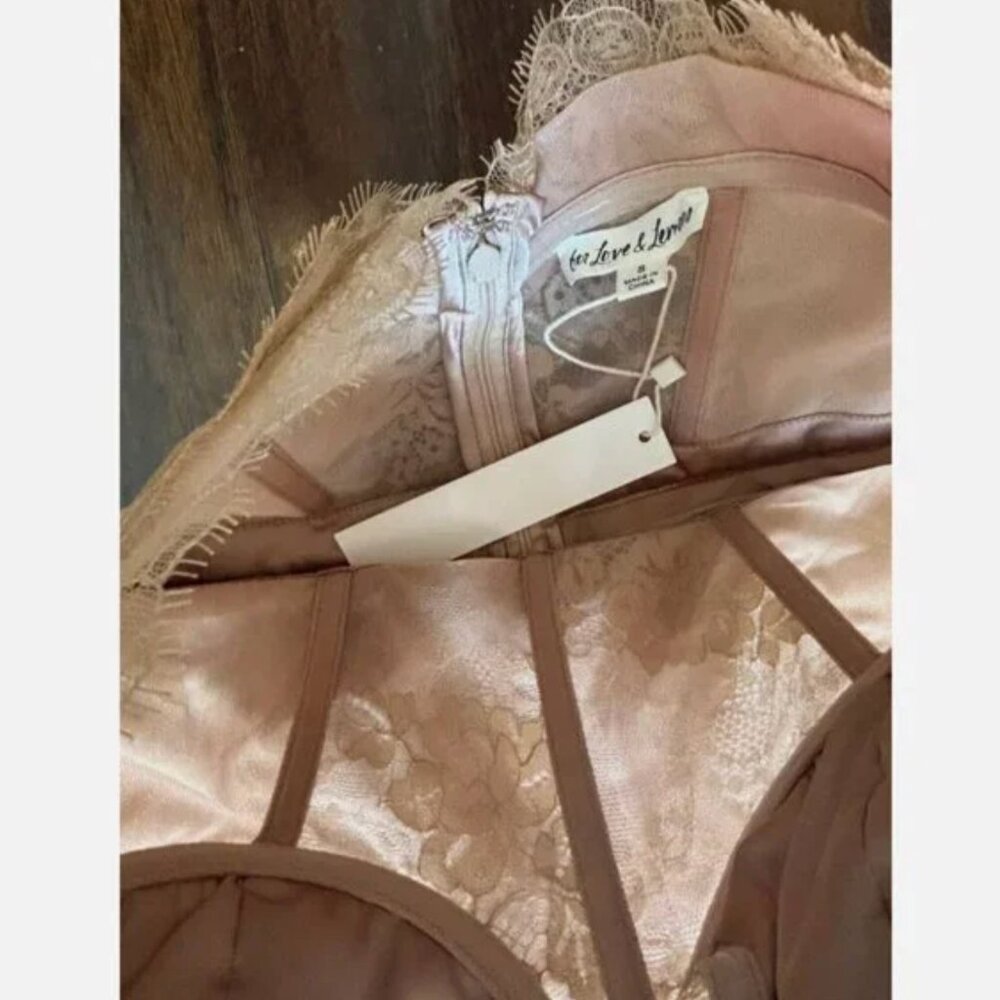 For Love & Lemons X REVOLVE Warm Taupe Nude Lace Strapless Bustier Dress - Picture 6 of 6